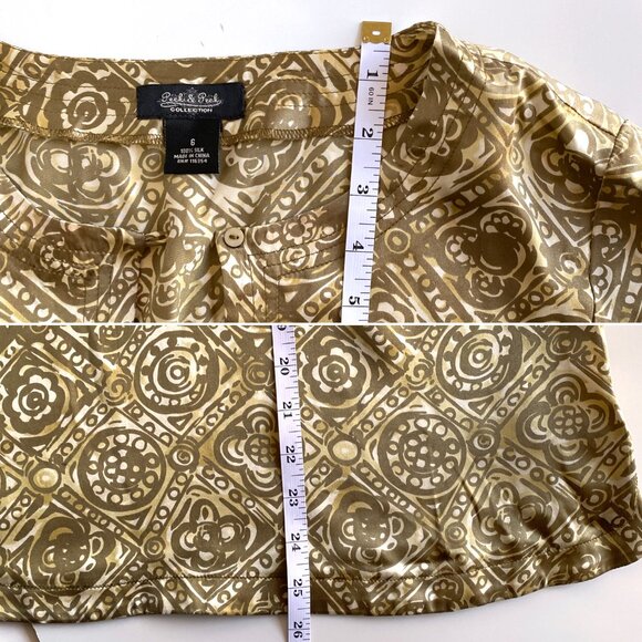 Pech & Peck 100% Silk Vintage Blouse Gold Geometric Print, 3/4 Sleeve, Size 6 - Picture 4 of 6